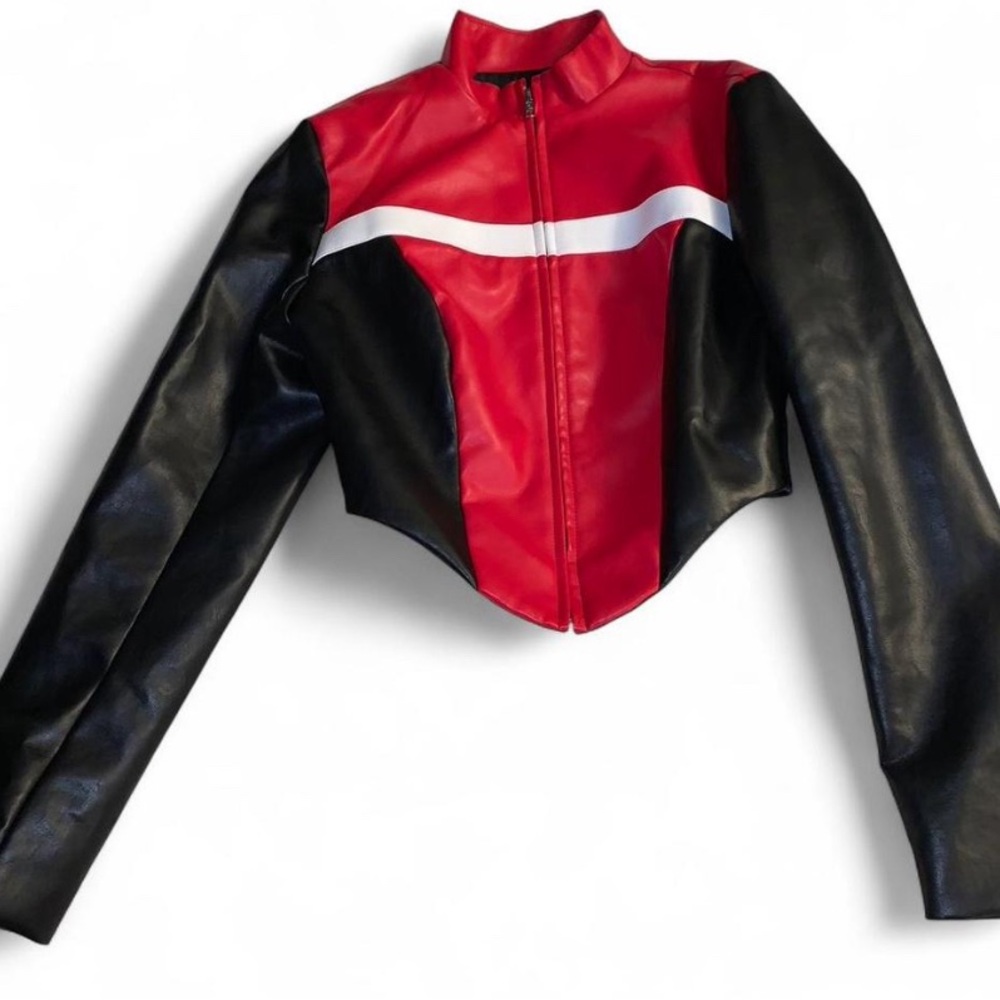 SHEIN Red and Black Leather Jacket